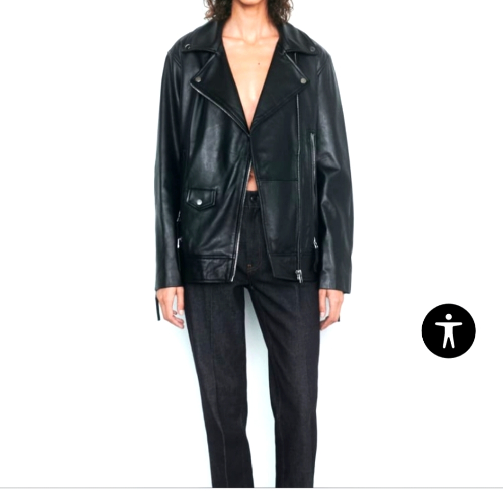 Zara Women Premium Collection Leather Moto Jacket Like New. SzM soft Lamb Leathe